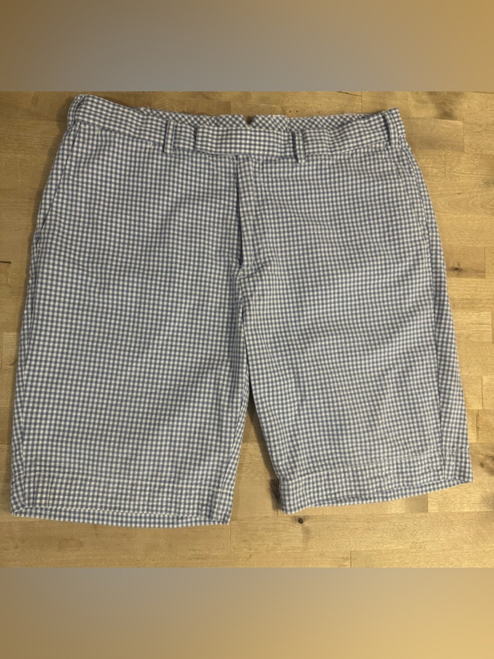 Polo Ralph Lauren men’s Blue and White Gingham Flat-Front Shorts 35”